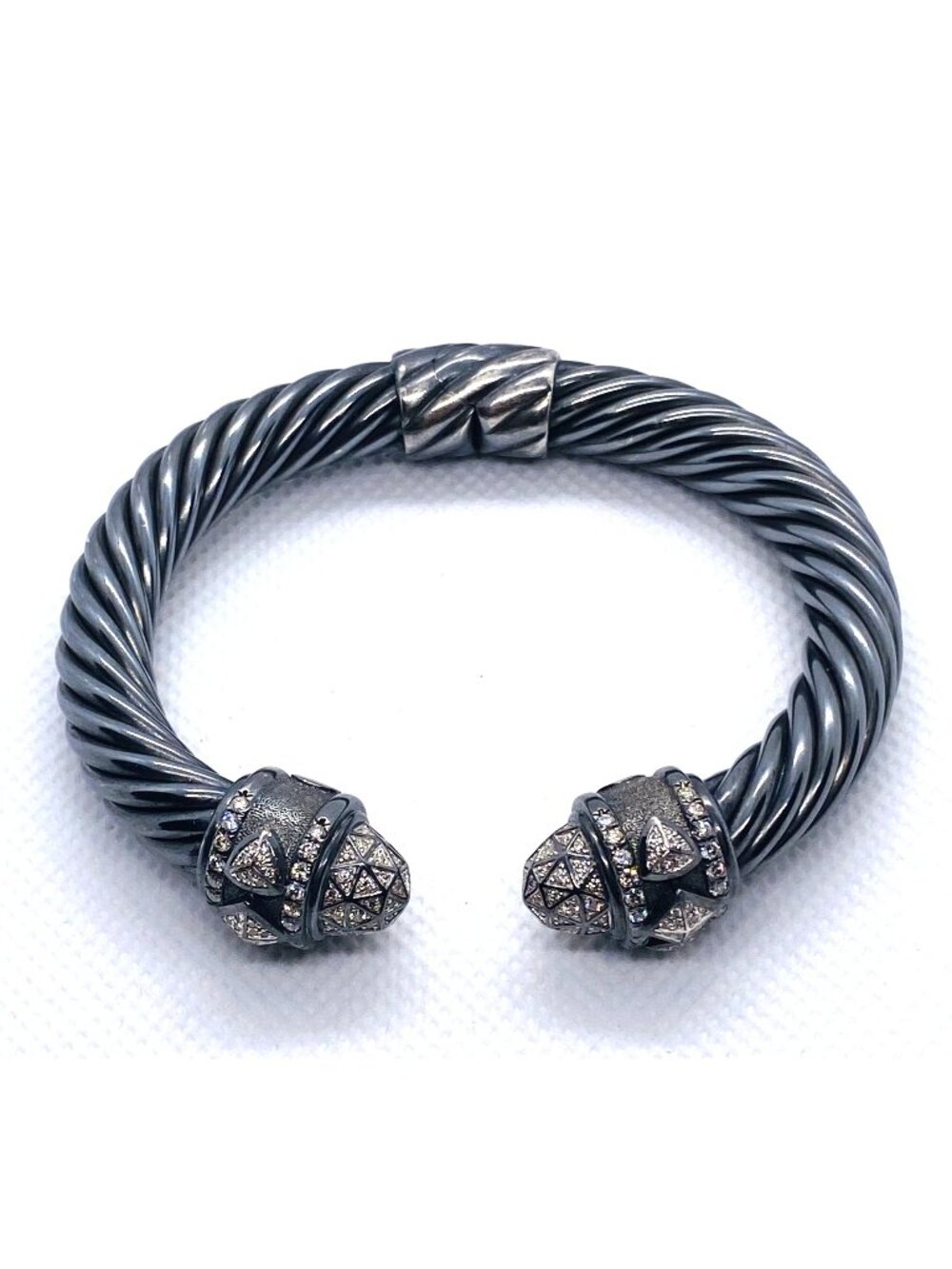 David Yurman Renaissance Blackened Sterling Silver 925 Diamond Cuff Bracelet
